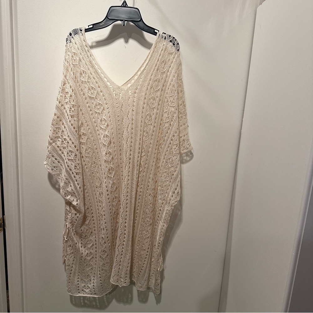 Cream Crochet V-Neck Cover-Up